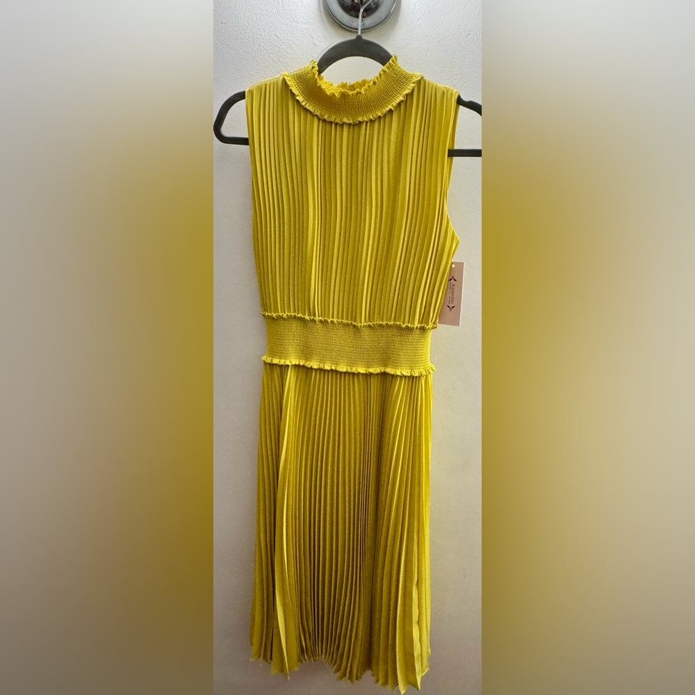 Nanette Lepore Yellow Pleated Midi Sundress